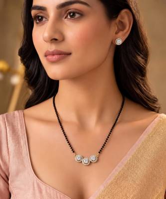 Women's brass golden toned triple round mangalsutra set with s-hook 1