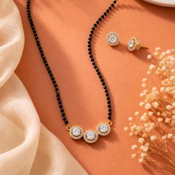 Women's brass golden toned triple round mangalsutra set with s-hook 2