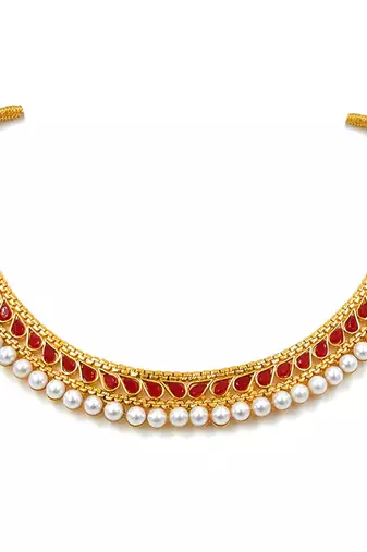 Women's faux kundan pearl fancy choker necklace bharatanatyam jewelry set set