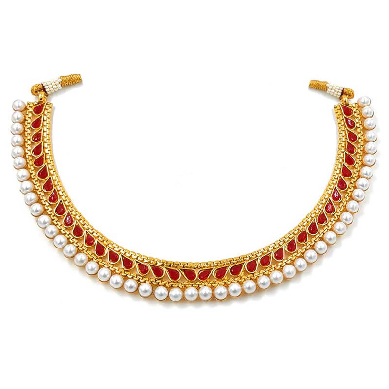 Women's faux kundan pearl fancy choker necklace bharatanatyam jewelry set set