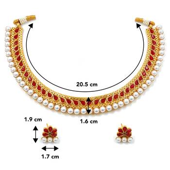 Women's faux kundan pearl fancy choker necklace bharatanatyam jewelry set set 4