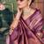 onion pink zari silk blend woven festive wear saree