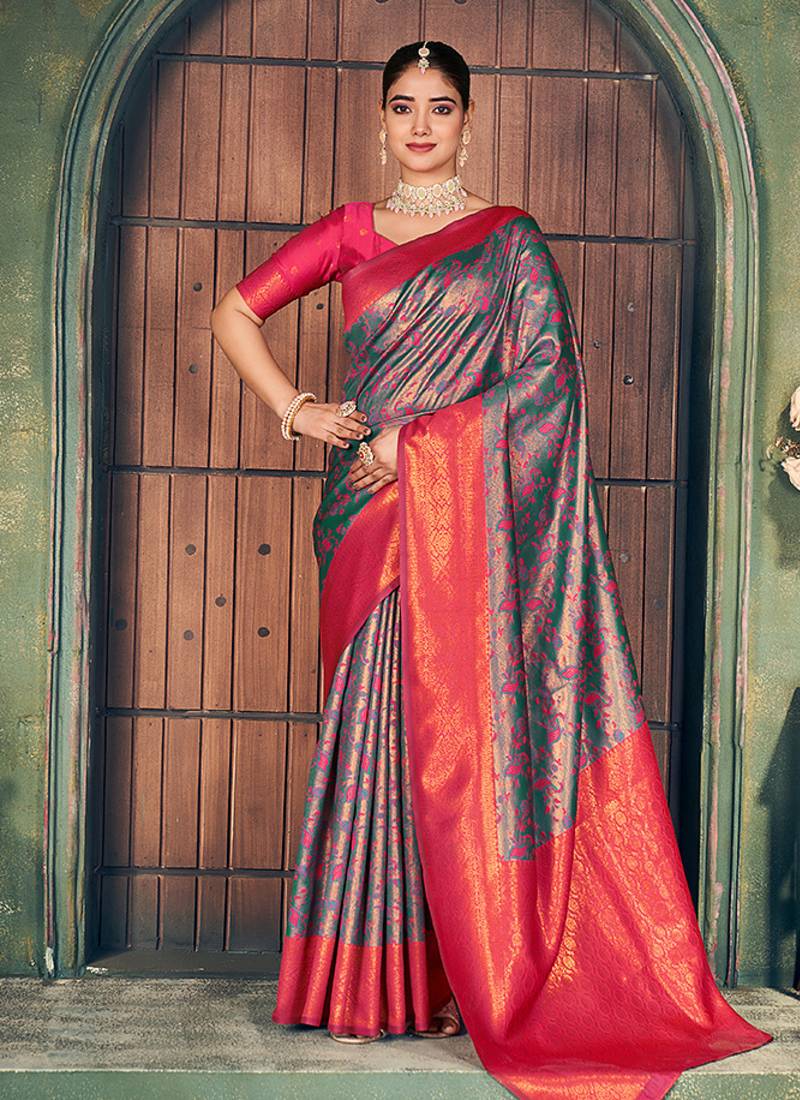 gray zari silk blend woven festive wear saree