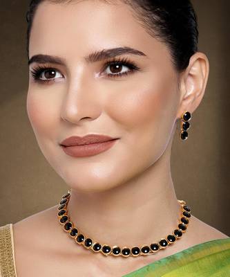 Women's faux kundan choker necklace bharatanatyam jewelry set with earrings 1
