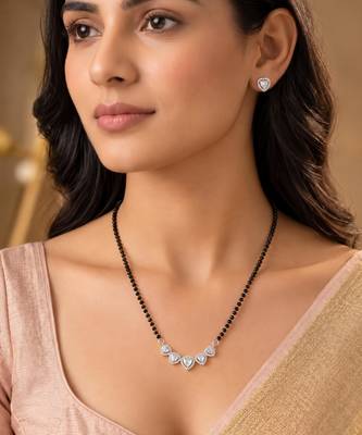 Women's brass silver toned five heart mangalsutra & stud earring set 1