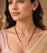 Women's brass silver toned five heart mangalsutra & stud earring set