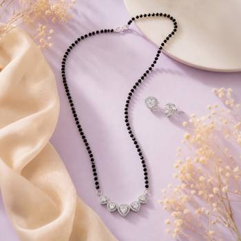 Women's brass silver toned five heart mangalsutra & stud earring set 2