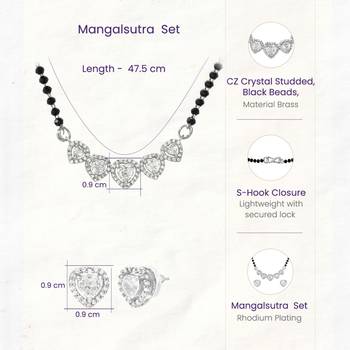 Women's brass silver toned five heart mangalsutra & stud earring set 4
