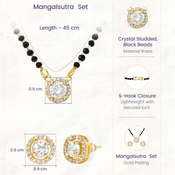 Round solitaire design black beaded mangalsutra with stud earrings 4