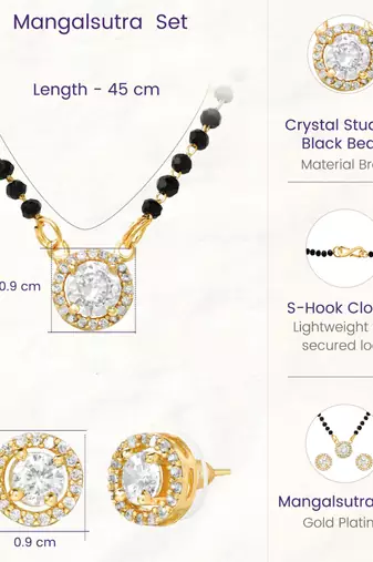 Round solitaire design black beaded mangalsutra with stud earrings