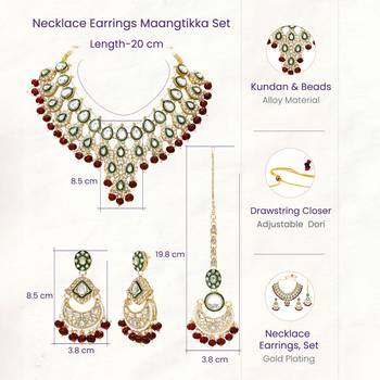 Maroon kundan ethnic necklace earrings maangtikka set for women 4