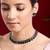 Women's silver toned black synthetic stone studded choker necklace stud