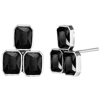 Women's silver toned black synthetic stone studded choker necklace stud 5