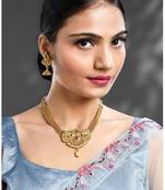 Women's rani pink green synthetic stone & pearl studded necklace & jhumki