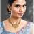 Women's rani pink green synthetic stone & pearl studded necklace & jhumki