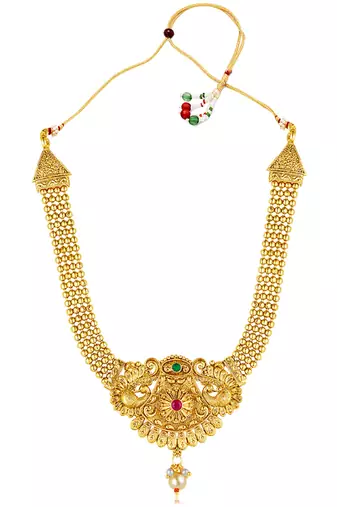 Women's rani pink green synthetic stone & pearl studded necklace & jhumki