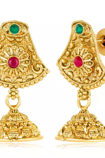 Women's rani pink green synthetic stone & pearl studded necklace & jhumki