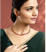 Women's rani pink synthetic stone studded necklace earrings bharatanatyam