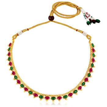 Women's rani pink synthetic stone studded necklace earrings bharatanatyam 3