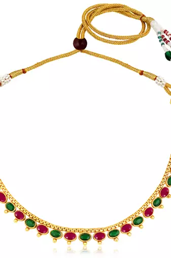 Women's rani pink synthetic stone studded necklace earrings bharatanatyam