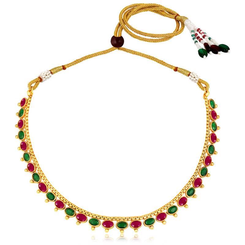 Women's rani pink synthetic stone studded necklace earrings bharatanatyam
