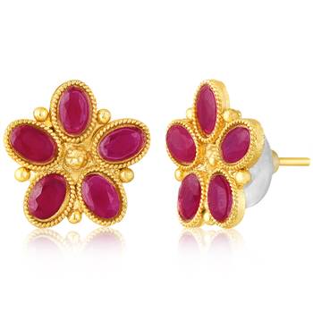 Women's rani pink synthetic stone studded necklace earrings bharatanatyam 5