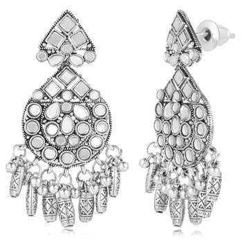 Women's synthetic stone studded choker necklace dangle earrings & maangtikka 3