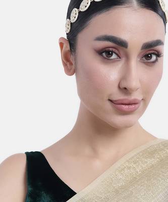 Gold plated white kundan studded maatha patti sheeshphool hair accessories fashion ethnic jewellery gift for women 1
