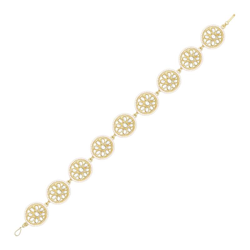 Gold plated white kundan studded maatha patti sheeshphool hair accessories fashion ethnic jewellery gift for women