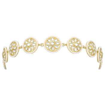 Gold plated white kundan studded maatha patti sheeshphool hair accessories fashion ethnic jewellery gift for women 3