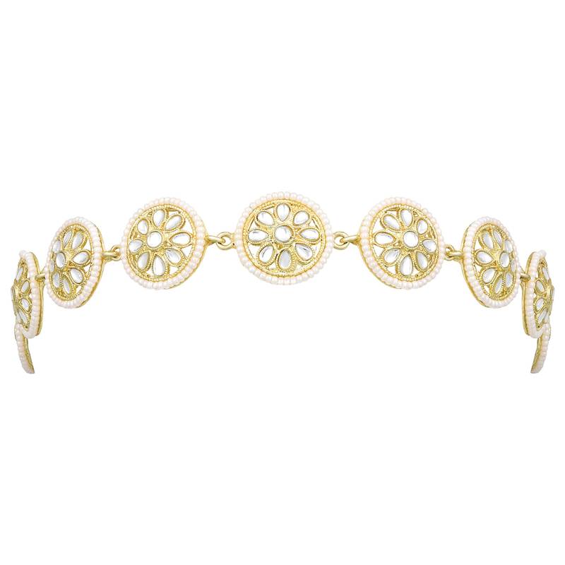 Gold plated white kundan studded maatha patti sheeshphool hair accessories fashion ethnic jewellery gift for women