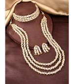 White beads studded long necklace & choker necklace with earrings