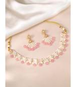 Women's pink crystal & beads studded necklace earrings set jewelry for women