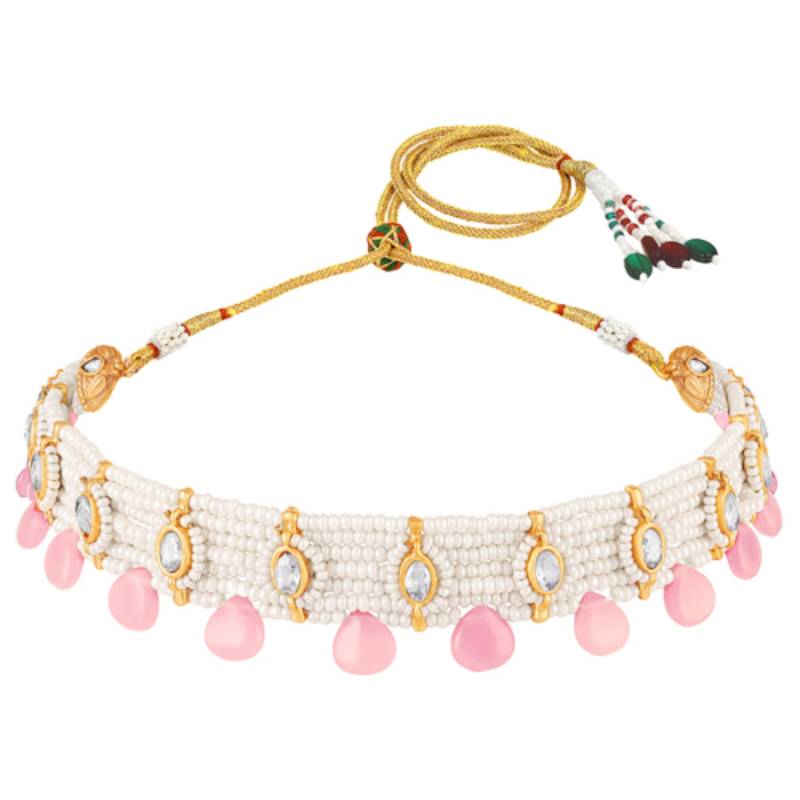 Women's pink crystal & beads studded necklace earrings set jewelry for women