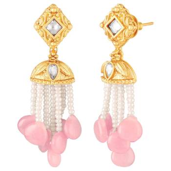 Women's pink crystal & beads studded necklace earrings set jewelry for women 3