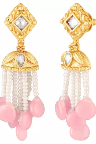 Women's pink crystal & beads studded necklace earrings set jewelry for women
