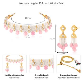 Women's pink crystal & beads studded necklace earrings set jewelry for women 4