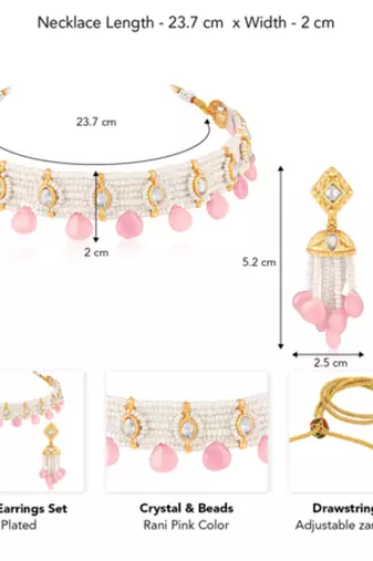Women's pink crystal & beads studded necklace earrings set jewelry for women