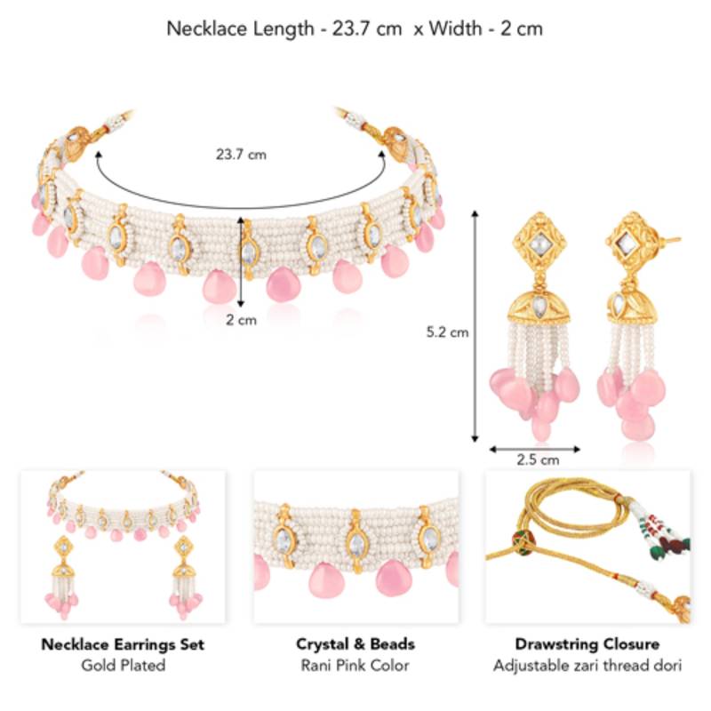 Women's pink crystal & beads studded necklace earrings set jewelry for women