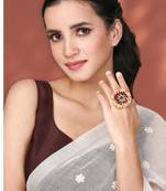 Rani pink green kundan & beads studded adjustable finger ring set ethnic gift for women