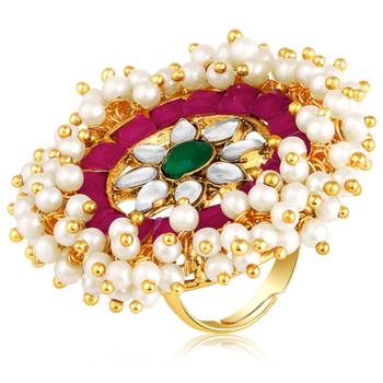 Rani pink green kundan & beads studded adjustable finger ring set ethnic gift for women 3