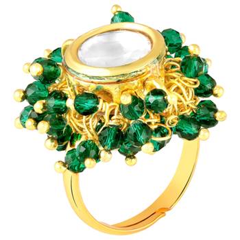 Crystal & green beads adjustable finger ring for women 1