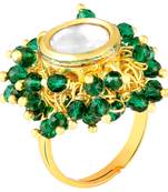 Crystal & green beads adjustable finger ring for women