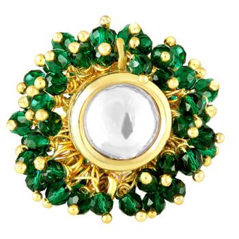 Crystal & green beads adjustable finger ring for women 2