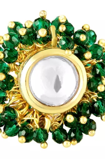 Crystal & green beads adjustable finger ring for women