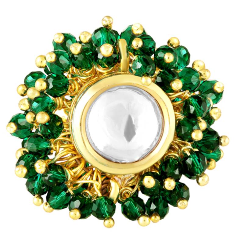 Crystal & green beads adjustable finger ring for women