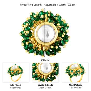 Crystal & green beads adjustable finger ring for women 3