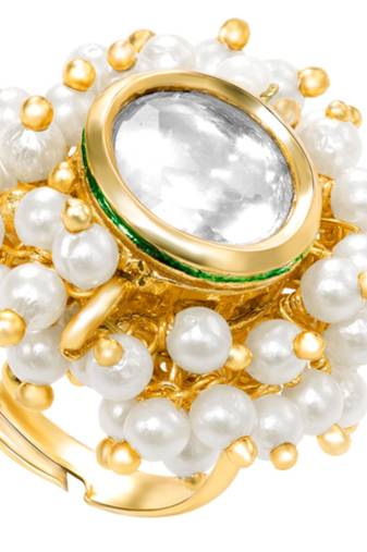 Crystal & beads studded finger ring adjustable fashion jewellery for women