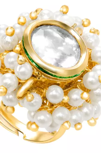 Crystal & beads studded finger ring adjustable fashion jewellery for women