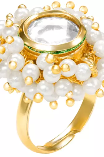 Crystal & beads studded finger ring adjustable fashion jewellery for women
